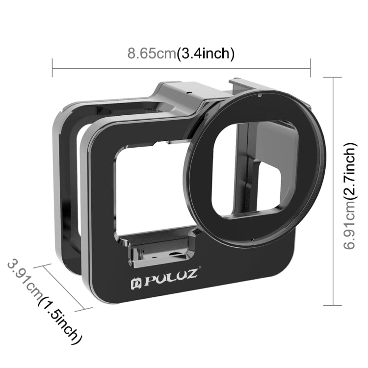 PULUZ for GoPro HERO13 Black /12 Black /11 Black /10 Black /9 Black Thicken Housing Shell CNC Aluminum Alloy Protective Cage with Insurance Frame & 52mm UV Lens, For GoPro HERO9 Black Thicken